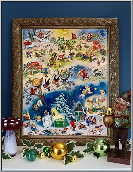 Framable Advent calendar print 'Four Seasons of Forest Gnomes' made in Germany