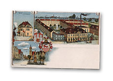 antique postcard from the early 1900s of the German factory that made the foil paper
