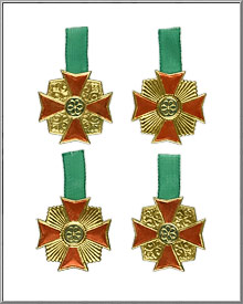 Red & Gold Medals with ribbons vintage Dresden trim ornaments