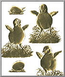 Easter Spring Chicks and Eggs - Gold Dresden Foil Paper Die-Cut Ornaments from Germany