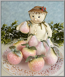 Spun cotton pear and apple ornaments