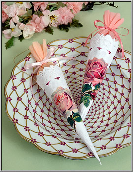 Victorian Rose cornucopia ornaments