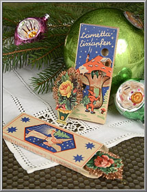 Fanciful Tinsel Icicle Christmas ornaments with antique German 'Lametta-Eiszapfen' boxes