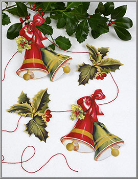 Christmas Bells and Holly die-cuts garland from England