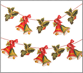 English Yuletide garland 'Christmas Bells and Holly' die-cuts decoration