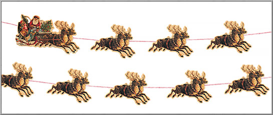 English Christmas Garland 'Santa Claus in a Sled with Reindeer'