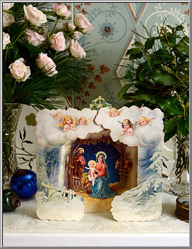 'Joyous Holy Family' Victorian Nativity Tableau Christmas Card from England