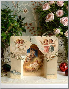 'Blessed Holy Family' Victorian Nativity Tableau Christmas Card from England