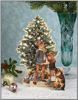 'Children with Christmas Tree' Victorian Christmas Card from England