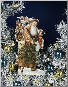 'Father Christmas with Toys' Victorian Christmas card, made in England by Mamelok Papercraft