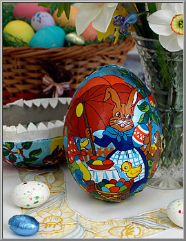 Vintage 'Frau Hase' paper mache Easter egg candy container made in Western Germany