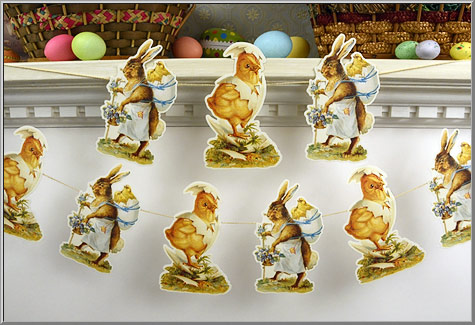 Easter Rabbit and Chick die-cuts garland Mamelok England