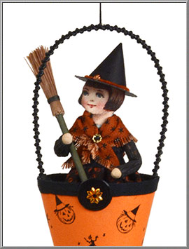 Witch Girl in Halloween Cornucopia Ornament from the Blumchen Atelier