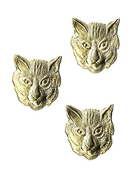 Creepy Grinning Cat Heads Gold Halloween Dresdens from Germany