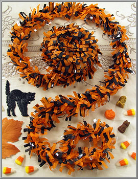 Frilly Halloween festooning orange and black tissue paper