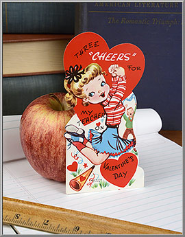 1950's Cheerleader "For My Teacher" Vintage Valentine Card