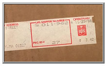 USPS shipping label from 1988
