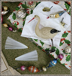Spun glass tails from Germany for blown glass bird Christmas ornaments