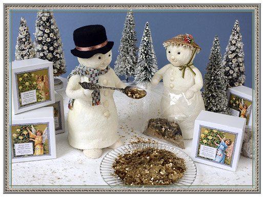Snowman and Snow Lady with metallic mica flakes