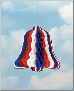 Old-time Patriotic red, white and blue honeycomb tissue paper bell, made in the USA