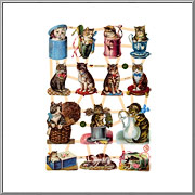 Charming Victorian Cats Scrap Picture Sheet EF Germany