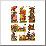 Old World Easter Rabbits scrap pictures sheet EF Germany